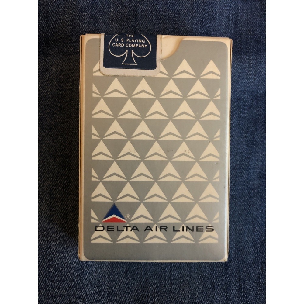 Vtg Delta Air Lines Playing Cards 1970 Silver & White Box Sealed US Play Card Co